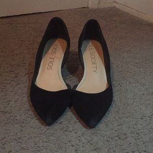 Black womens low wedge heel